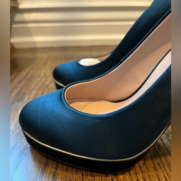 Reiss Blue Satin Pumps with Gold Deco Heel - Picture 6 of 6